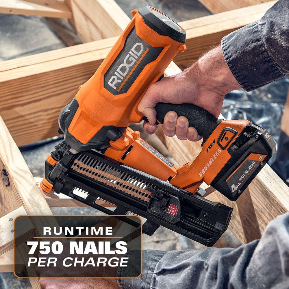 RIDGID 18V Brushless Cordless 21° 3-1/2 in. Framing Nailer & 18V Brushless Cordless 18-Gauge 2-1/8 in. Brad Nailer (Tools Only)