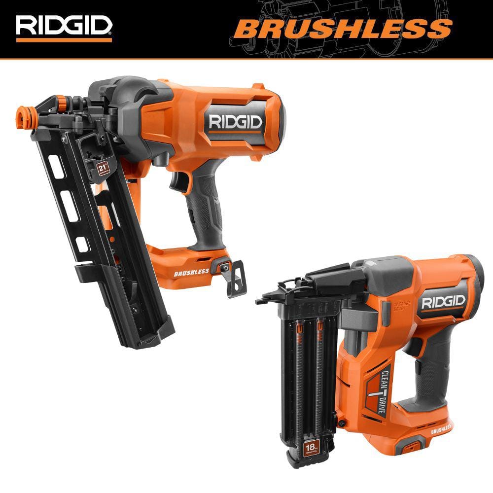 RIDGID 18V Brushless Cordless 21° 3-1/2 in. Framing Nailer & 18V Brushless Cordless 18-Gauge 2-1/8 in. Brad Nailer (Tools Only)
