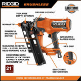 RIDGID 18V Brushless Cordless 21° 3-1/2 in. Framing Nailer & 18V Brushless Cordless 18-Gauge 2-1/8 in. Brad Nailer (Tools Only)