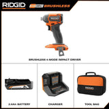 RIDGID 18V SubCompact Brushless Cordless Impact Driver Kit with 2.0 Ah Battery, Charger, and Tool Bag
