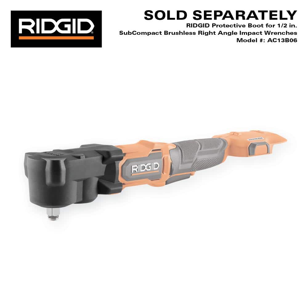 RIDGID 18V Brushless Cordless SubCompact 1/2 in. Right Angle Impact Wrench with Protective Boot (Tool Only)