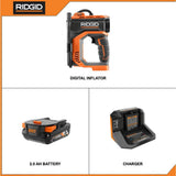 RIDGID 18V Cordless Digital Inflator Kit with 2.0 Ah Battery and Charger with 18V Cordless LED Work Light
