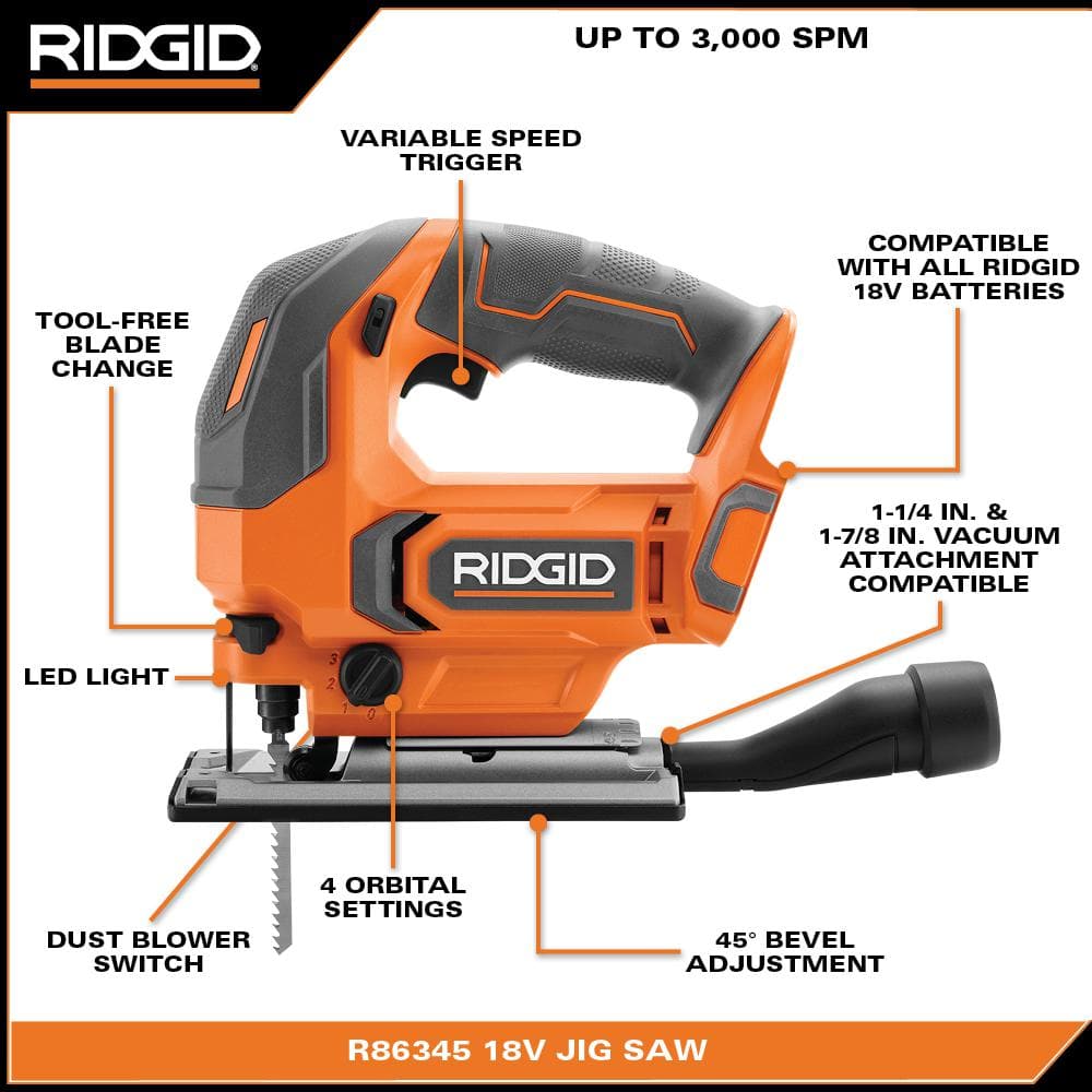 RIDGID 18V Cordless Jig Saw Console (Tool Only)