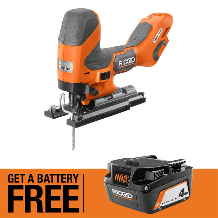 RIDGID 18V SubCompact Brushless Cordless Barrel Grip Jig Saw with FREE 4.0 Ah Lithium-Ion Battery