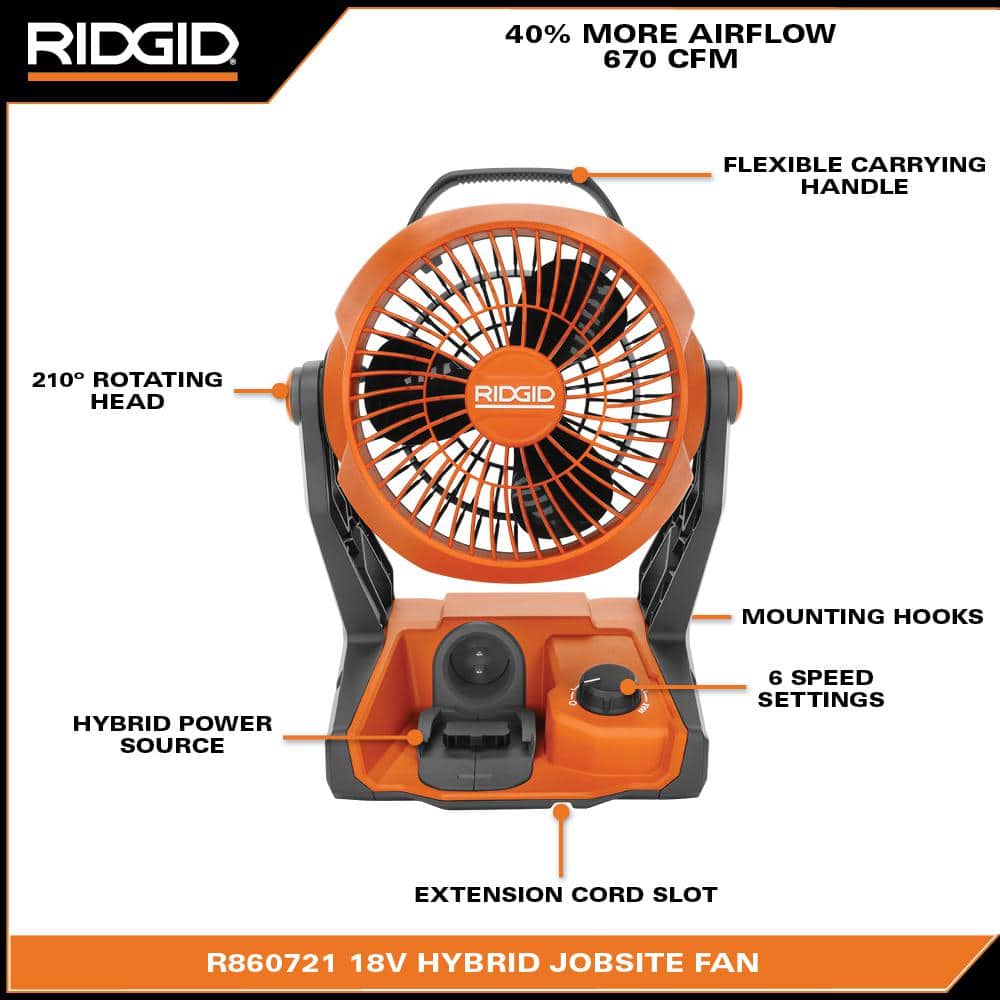 RIDGID 18V Cordless 2-Tool Combo Kit with Hybrid Jobsite Fan and Speaker with Bluetooth Wireless Technology (Tools Only)