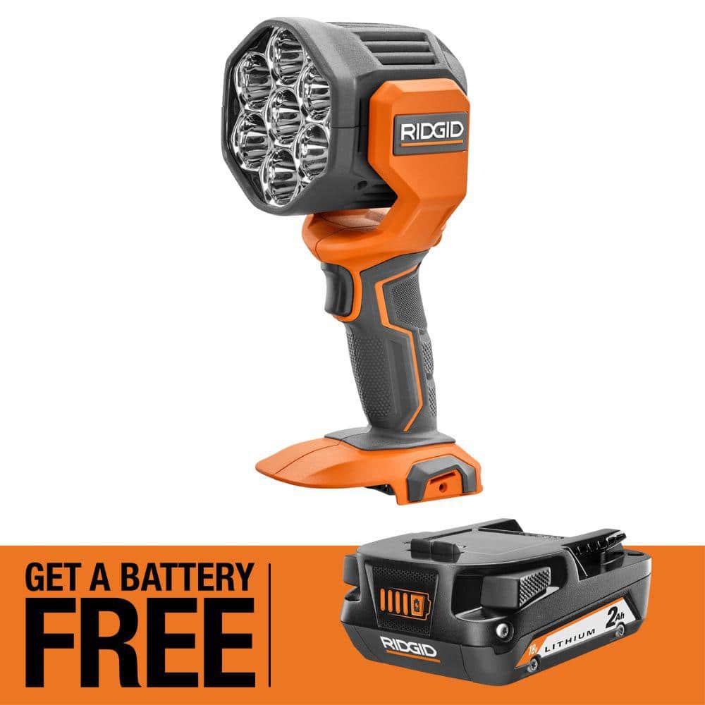 RIDGID 18V Cordless LED Spotlight with FREE 2.0 Ah Lithium-Ion Battery
