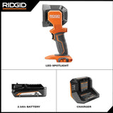 RIDGID 18V Cordless LED Spotlight Kit with 2.0 Ah Battery and Charger