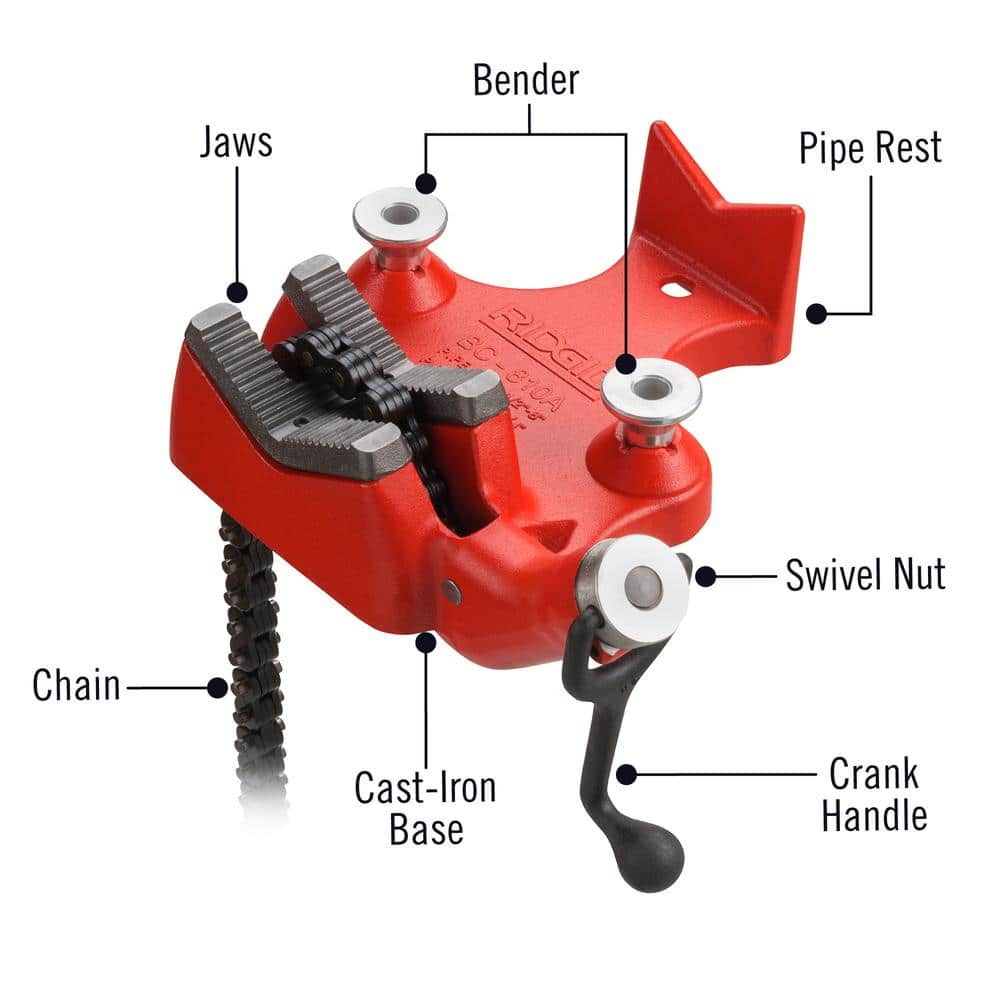 RIDGID BC810A Top-Screw Bench Chain Vise, 1/2 in. to 8 in. Pipe Capacity