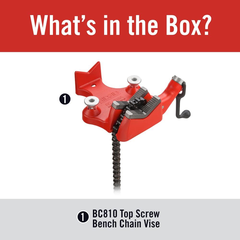 RIDGID BC810A Top-Screw Bench Chain Vise, 1/2 in. to 8 in. Pipe Capacity
