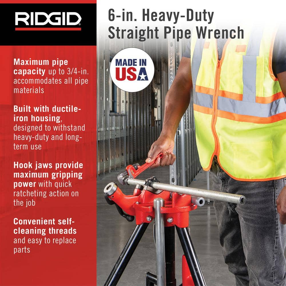 RIDGID 6 in. Heavy-Duty Straight Pipe Wrench, 3/4 in. Capacity