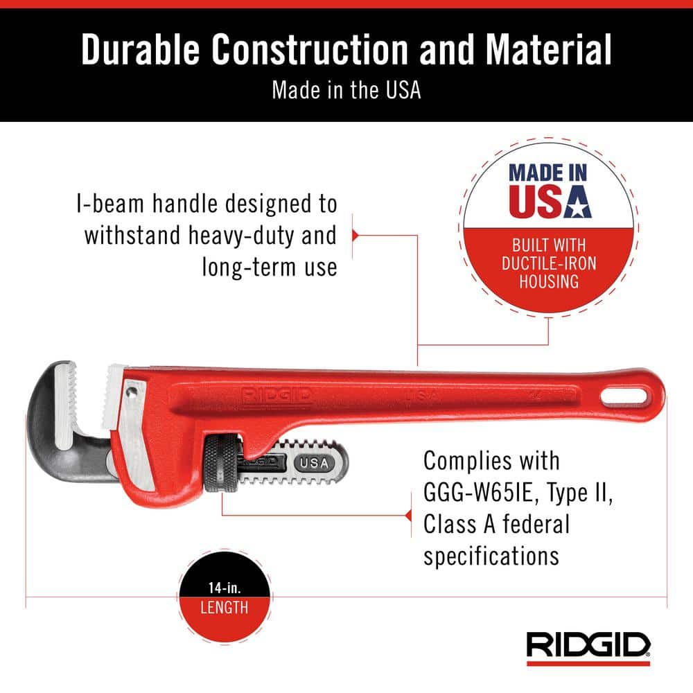 RIDGID 14 in. Heavy-Duty Straight Pipe Wrench