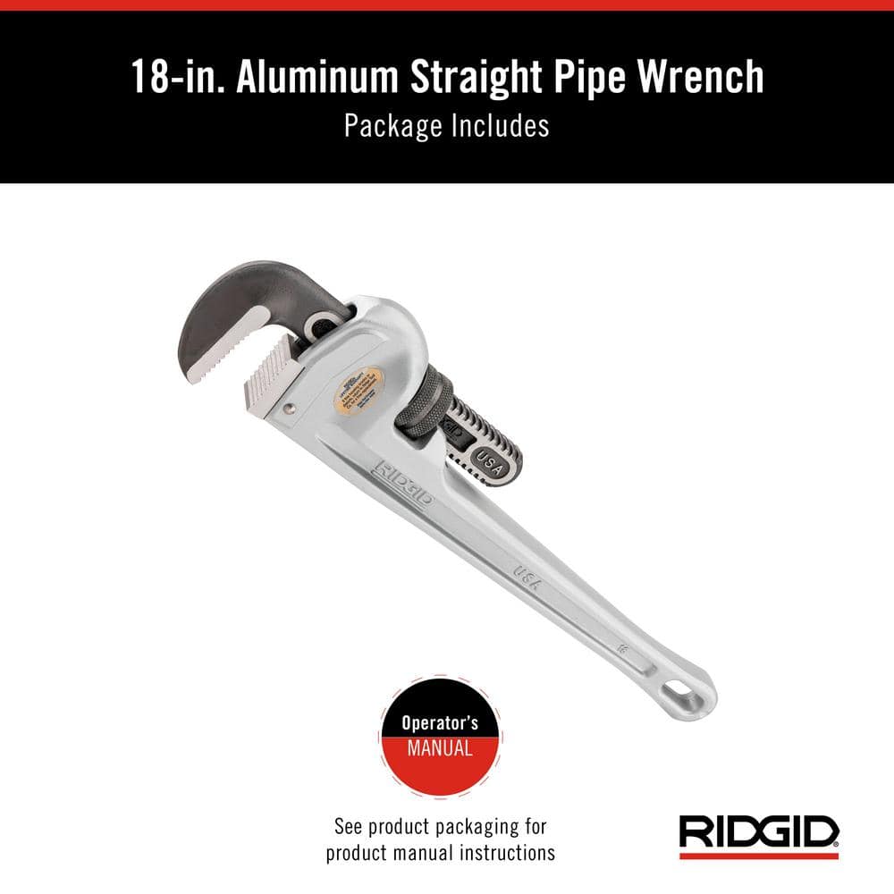 RIDGID 18 in. Aluminum Straight Pipe Wrench, 2-1/2 in. Capacity