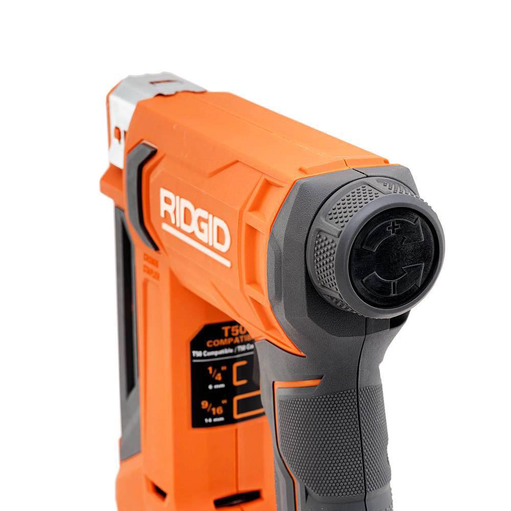 RIDGID 18V Cordless 3/8 in. Crown Stapler Kit  2.0 Ah Battery, Charger, and Extra 2.0 Ah Battery