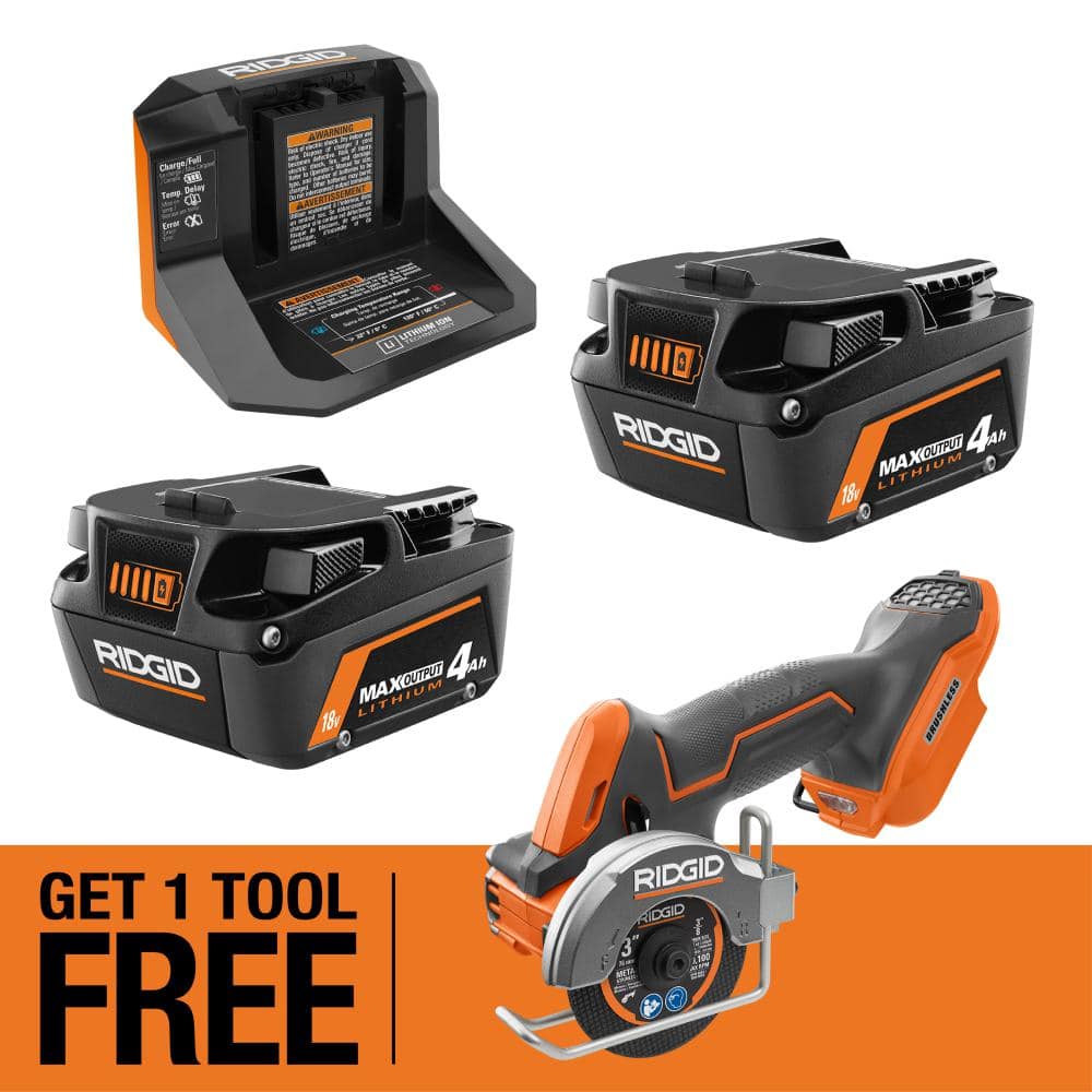 RIDGID 18V MAX Output Starter Kit with (2) 4.0 Ah MAX Output Batteries and Charger with FREE 18V Subcompact Multi-Material Saw