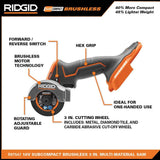 RIDGID 18V SubCompact Brushless Cordless 3 in. Multi-Material Saw (Tool Only) with (3) Cutting Wheels