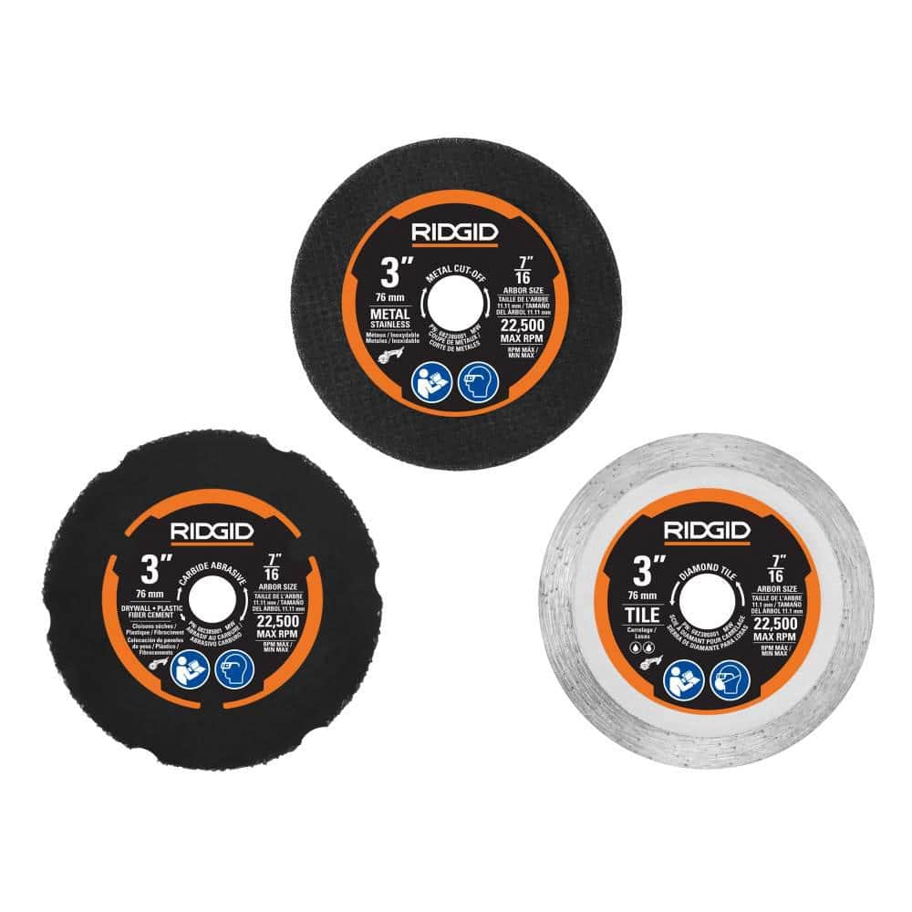 RIDGID 18V SubCompact Brushless Cordless 3 in. Multi-Material Saw (Tool Only) with (3) Cutting Wheels