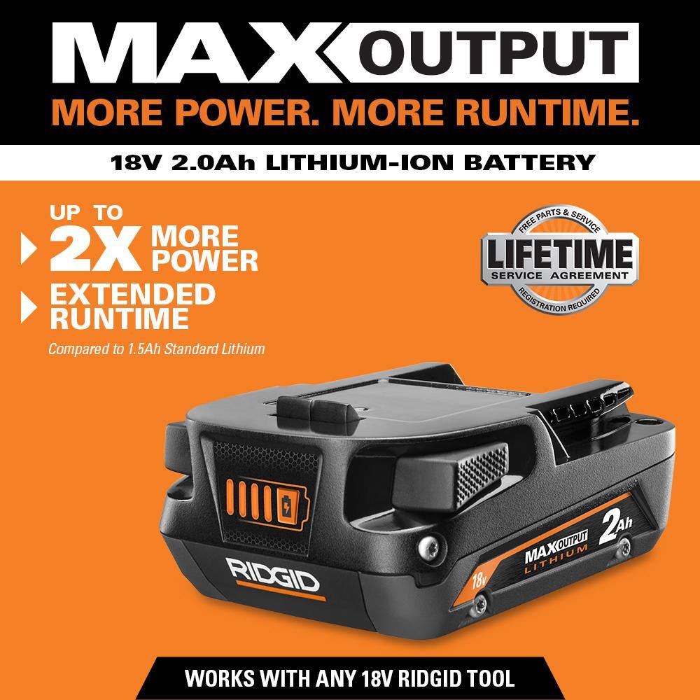 RIDGID 18V Lithium-Ion MAX Output 6.0 Ah Battery, MAX Output 4.0 Ah, and MAX Output 2.0 Ah