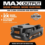 RIDGID 18V Lithium-Ion MAX Output 6.0 Ah Battery, MAX Output 4.0 Ah, and MAX Output 2.0 Ah