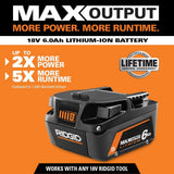 RIDGID 18V Lithium-Ion MAX Output 6.0 Ah Battery, MAX Output 4.0 Ah, and MAX Output 2.0 Ah