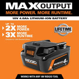 RIDGID 18V Lithium-Ion MAX Output 6.0 Ah Battery, MAX Output 4.0 Ah, and MAX Output 2.0 Ah