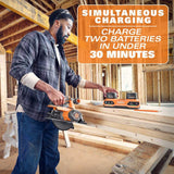 RIDGID 18V Dual Port Simultaneous Charger with 2.0 Ah Battery
