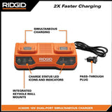 RIDGID 18V Dual Port Simultaneous Charger with 2.0 Ah Battery