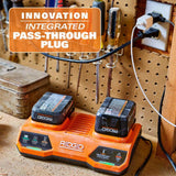 RIDGID 18V Dual Port Simultaneous Charger with 18V 2.0 Ah Compact Lithium-Ion Battery (2-Pack)