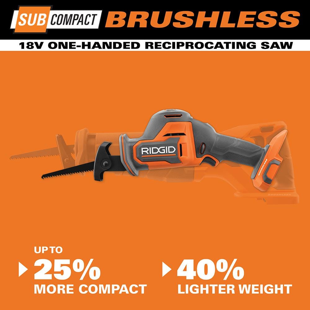RIDGID 18V Brushless Cordless 2-Tool Combo Kit w/ Impact Wrench, SubC One Handed Recip Saw, 4.0 Ah MAX Output Battery & Charger