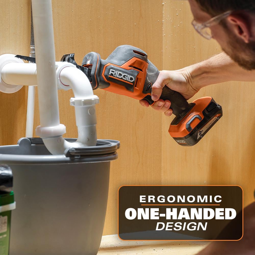 RIDGID 18V Brushless Cordless 2-Tool Combo Kit w/ Impact Wrench, SubC One Handed Recip Saw, 4.0 Ah MAX Output Battery & Charger