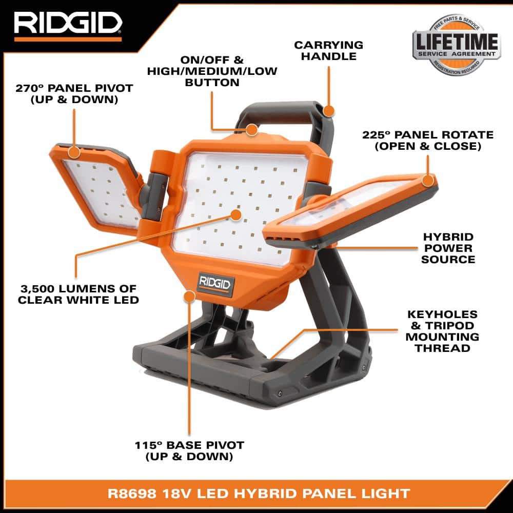RIDGID 18V Cordless 2-Tool Combo Kit w/ Brushless 1/2 in. Impact Wrench, Hybrid Panel Light, 4 Ah MAX Output Battery & Charger