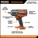 RIDGID 18V Brushless Cordless 2-Tool Combo Kit with High-Torque Impact Wrench, Reciprocating Saw, 4.0 Ah Battery, and Charger