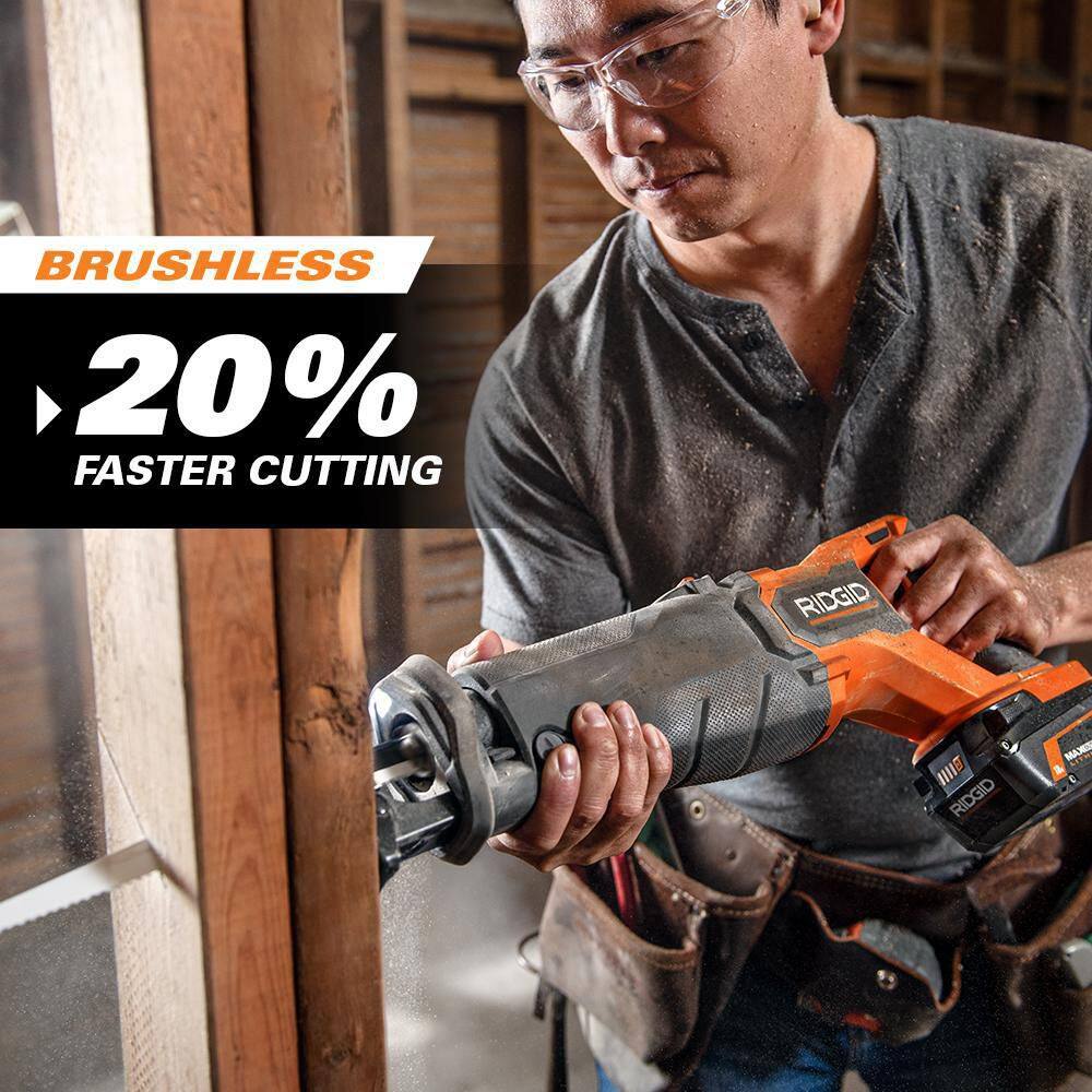 RIDGID 18V Brushless Cordless 2-Tool Combo Kit with High-Torque Impact Wrench, Reciprocating Saw, 4.0 Ah Battery, and Charger