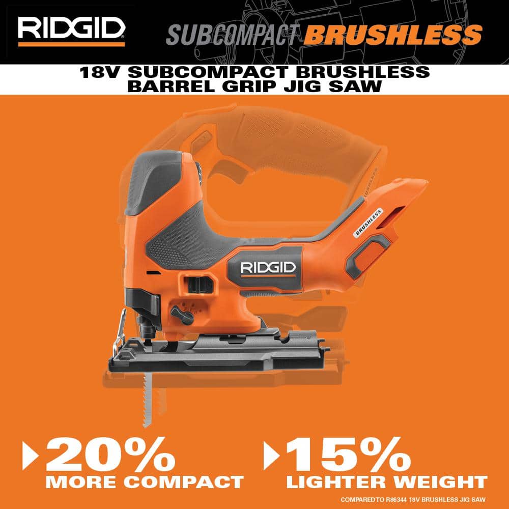 RIDGID 18V Cordless 2-Tool Combo Kit with SubCompact Brushless Barrel Grip Jig Saw and 3/8 in. Crown Stapler (Tools Only)