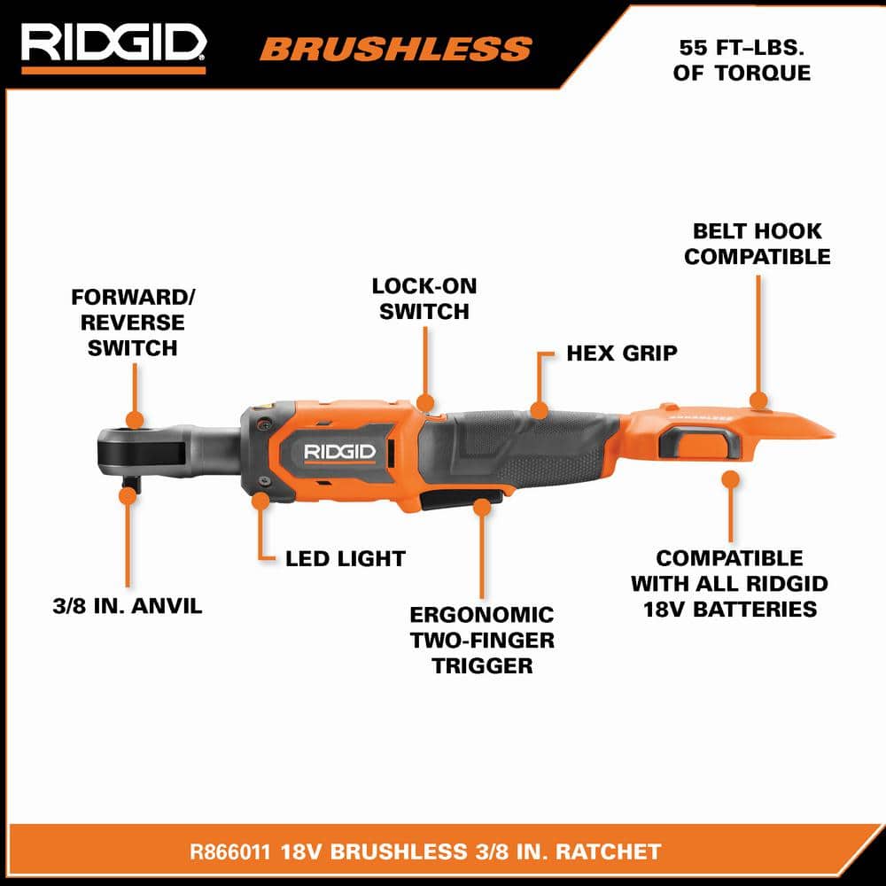 RIDGID 18V Brushless Cordless 3-Tool Combo Kit with (2) 2.0 Ah Batteries and Charger