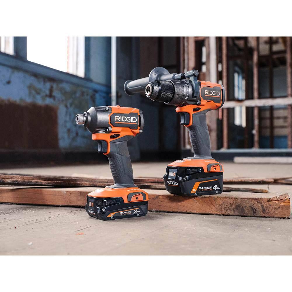 RIDGID 18V Brushless Cordless 2-Tool Combo Kit w/ Hammer Drill, Impact Driver, Batteries, Charger, Bag & Cut Out Tool