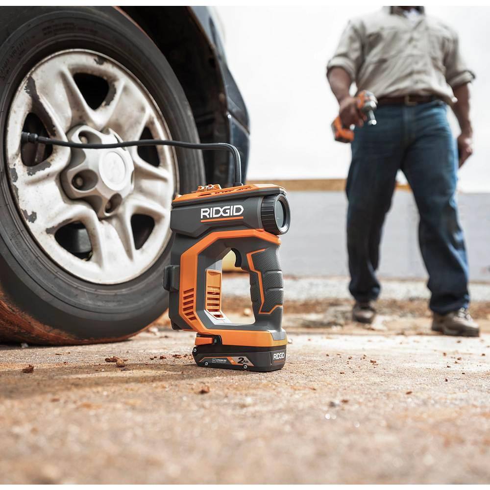 RIDGID 18V Brushless Cordless 3-Tool Combo Kit w/ Hammer Drill, Impact Driver, Digital Inflator, Batteries, Charger & Bag
