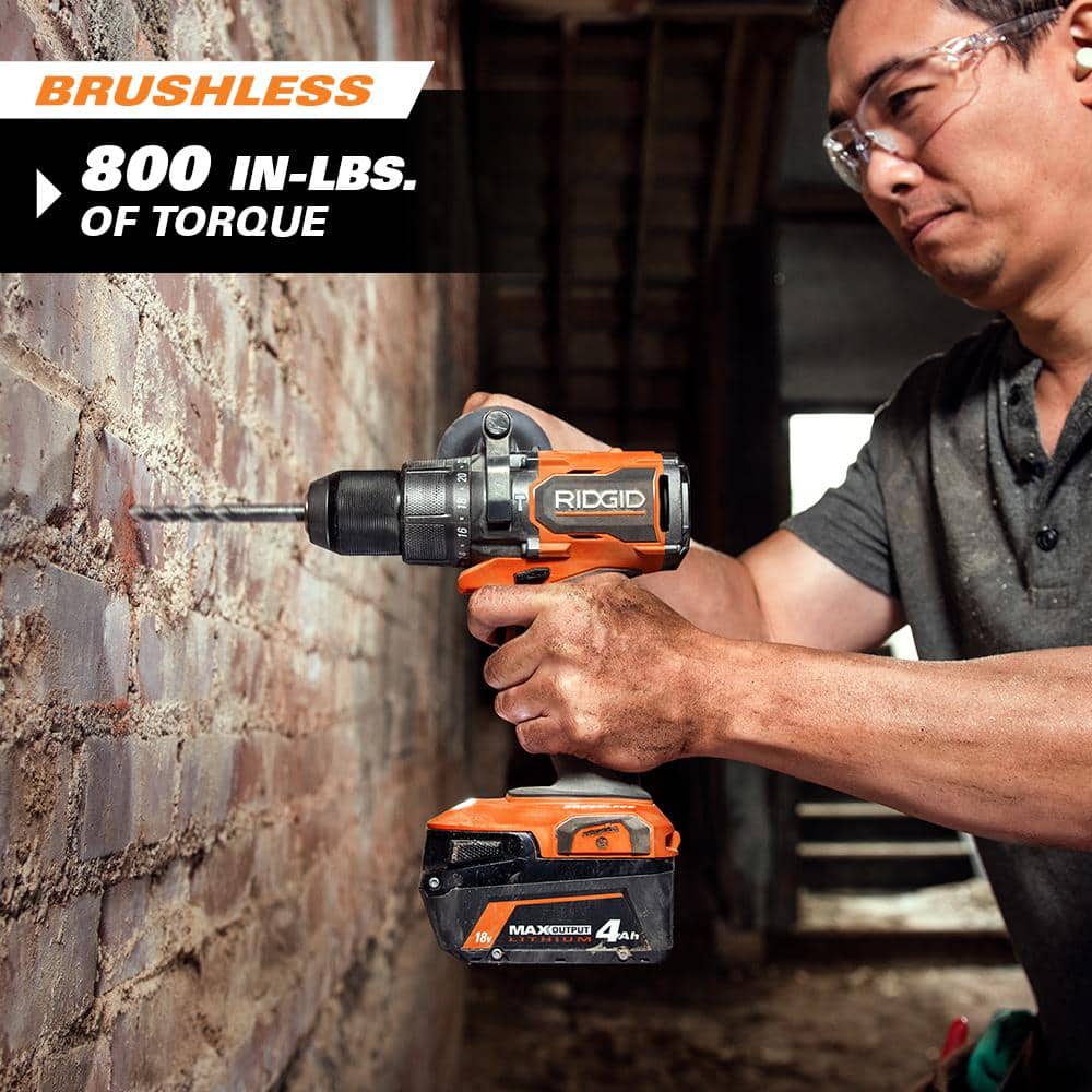 RIDGID 18V Brushless Cordless 2-Tool Combo Kit w/ Hammer Drill, Impact Driver, Saw, Batteries, Charger, & Bag