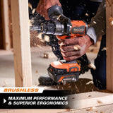 RIDGID 18V Brushless Cordless 2-Tool Combo Kit w/ Hammer Drill, Impact Driver, Saw, Batteries, Charger, & Bag