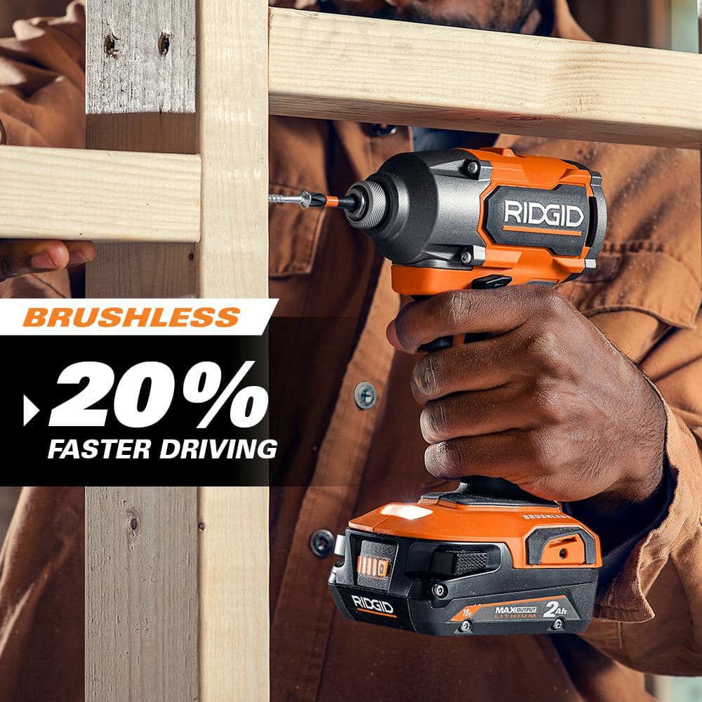 RIDGID 18V Brushless Cordless 2-Tool Combo Kit w/ Hammer Drill, Impact Driver, Saw, Batteries, Charger, & Bag