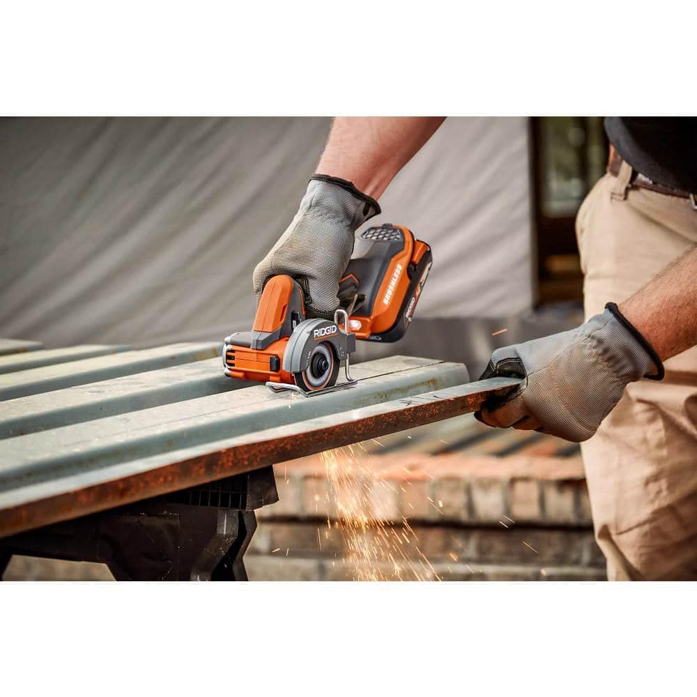 RIDGID 18V Brushless Cordless 2-Tool Combo Kit w/ Hammer Drill, Impact Driver, Saw, Batteries, Charger, & Bag