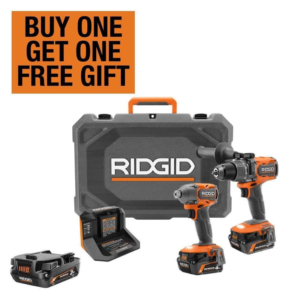 RIDGID 18V Brushless Cordless 2-Tool Combo Kit with 6.0Ah & 4.0Ah MAX Output Batteries, Charger, and 2.0 Ah Battery
