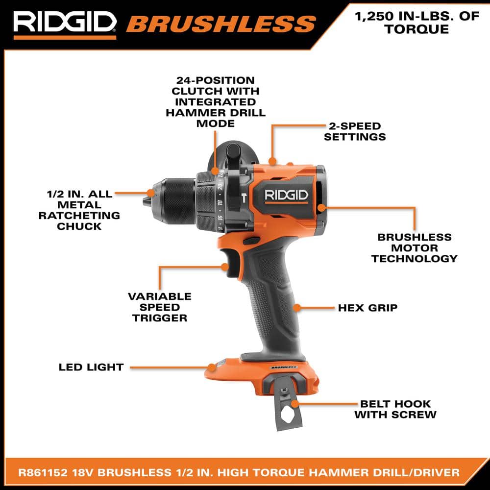 RIDGID 18V Brushless 2-Tool Combo Kit with 6.0 Ah and 4.0 Ah MAX Output Batteries, Charger, Hard Case, and FREE 4.0 Ah Battery