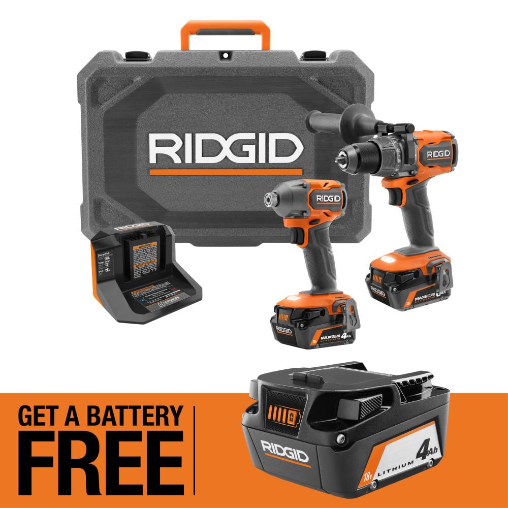 RIDGID 18V Brushless 2-Tool Combo Kit with 6.0 Ah and 4.0 Ah MAX Output Batteries, Charger, Hard Case, and FREE 4.0 Ah Battery