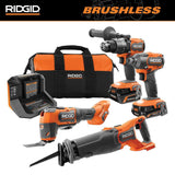 RIDGID 18V Brushless Cordless 4-Tool Combo Kit with (1) 2.0Ah Battery, (1) 4.0Ah Battery, Charger and Bag