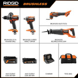 RIDGID 18V Lithium-Ion Brushless 4-Tool Combo Kit with (1) 2.0Ah & (1) 4.0Ah MAX Output Batteries, Charger, Bag + Free OCTANE Impact Wrench