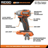 RIDGID 18V Brushless SubCompact Drill/Driver and Impact Driver Combo Kit with (2) 2.0Ah Batteries, Charger and Bag