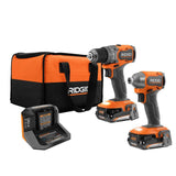 RIDGID 18V SubCompact Brushless 2-Tool Combo Kit with Drill/Driver, Impact Driver, (2) 2.0 Ah Batteries, Charger, and Tool Bag