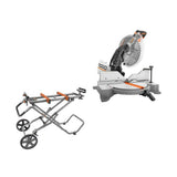 RIDGID 15 Amp Corded 12 in. Dual Bevel Miter Saw with LED + Universal Mobile Miter Saw Stand with Mounting Braces