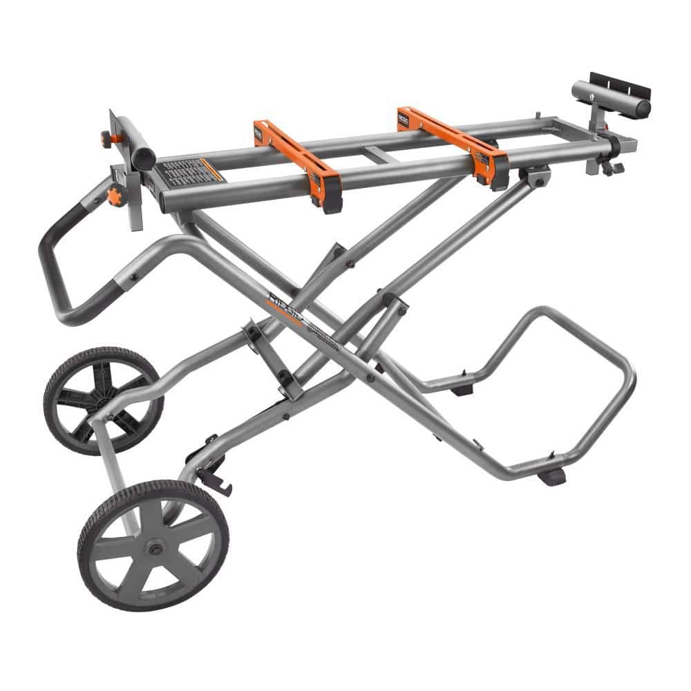RIDGID 15 Amp Corded 12 in. Dual Bevel Miter Saw with LED + Universal Mobile Miter Saw Stand with Mounting Braces