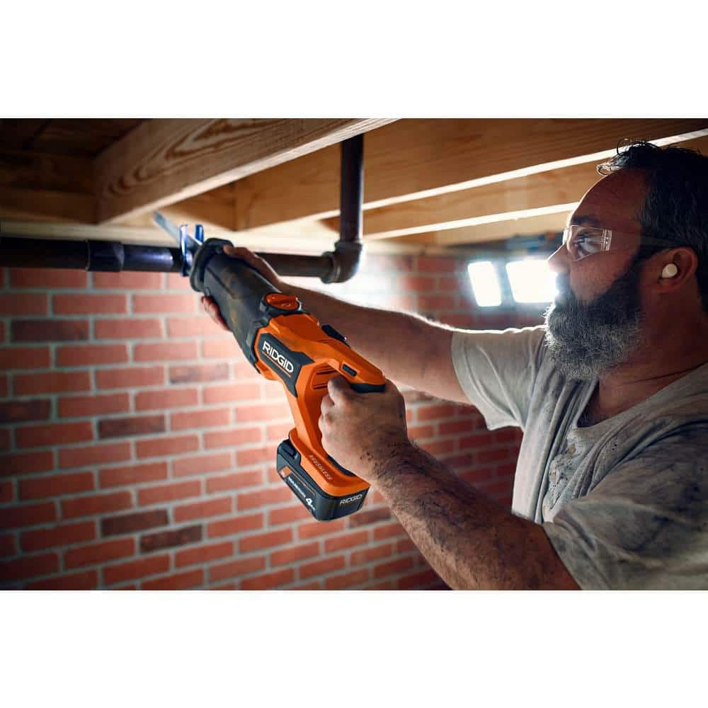 RIDGID 18V Starter Kit with (2) 4.0 Ah MAX Output Batteries and Charger with 18V Brushless Cordless Reciprocating Saw